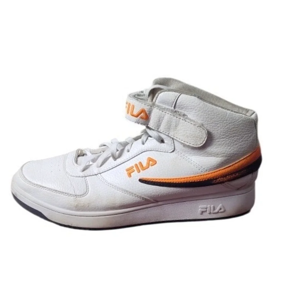 Fila A High Men's High Top Leather Sneakers White Orange Ankle Strap